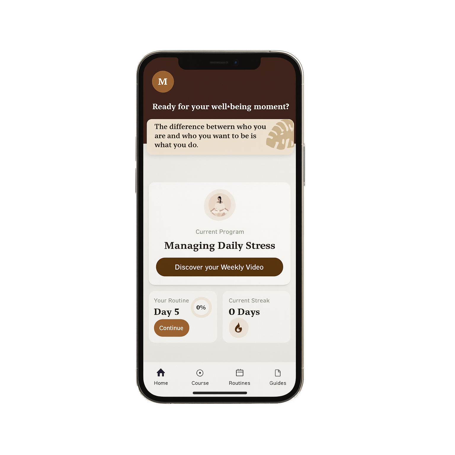 Calmi app — Daily Routines screen